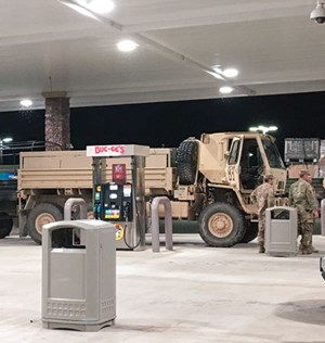 National guard troops fuel up their trucks before entering gasoline-starved Houston and Beaumont on Aug. 30. Photo: Kurt Abraham, Editor.