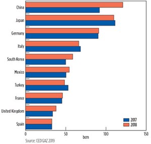 Fig. 3. Top-10 natural gas importers by country, Bcm.