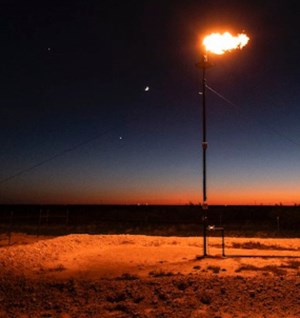 onshore gas flare at night
