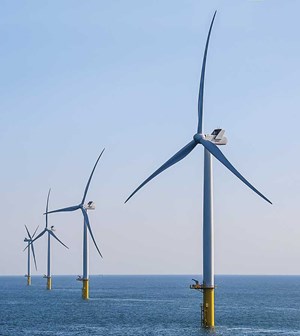 Fig. 6. To support the PosHYdon project, Eneco’s Luchterduinen offshore wind farm will supply simulated wind data. The turbine farm has operated since 2015. The amount of electricity jointly generated by the 43 wind turbines equals the annual consumption of 150,000 households. Image: Neptune Energy.