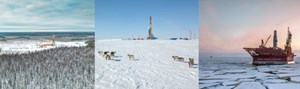 Left – A Russian-made RSS completed testing in GazpromNeft’s Yuzhno-Priobskoye field. Source: GazpromNeft. Center – Arctic development is key to GazpromNeft operations. Source: GazpromNeft. Right – A fixed gravity platform in the Arctic’s Perchora Sea. Source: GazpromNeft.