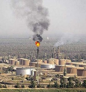 Iraqi oil production site with flare