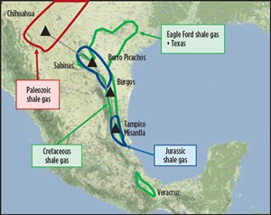 Fig. 5. Mexico shale basins that Pemex says have characteristics similar to those of major U.S. plays. Image: Pemex.