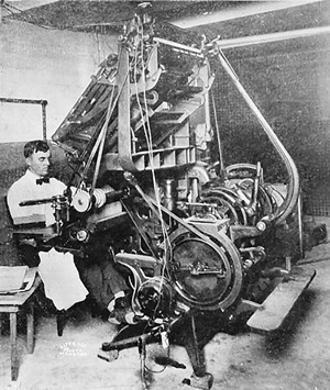 A latest model typesetting machine had three font magazines, making possible a change of three sizes of type without the operator arising from his chair.