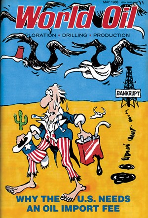Fig. 2. The cover from the May 1986 issue championed the argument for implementing an oil import tax.