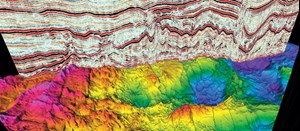 Seismic cross-section with paleosurface interpretation. Source: CGG Multi-Client &amp; New Ventures.