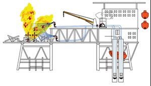 Fig. 3. View looking northwest: fire monitor rig-up. Monitors are fed by pumps,  which, in turn, are fed by seawater supply.