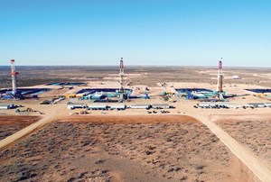 Fig. 4. Encana’s four-rig RAB Davidson pad, the largest multi-well pad in the Permian basin. Image: Encana Corp.