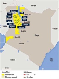 Fig. 1. Tullow Oil has had significant success in northern Kenya during the last several years. The company is gearing up to enter the field development stage for Blocks 10BB and 13T. Source: Tullow Oil.