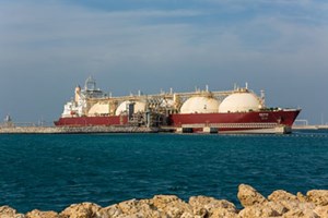 Fig. 2. The LNG tanker BROOG in the port of Ras Laffan, northeast Qatar. Photo: Total.