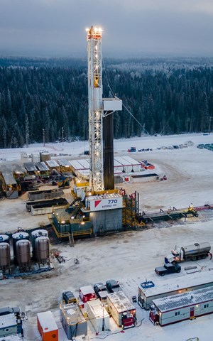 Fig. 1. Symbolized by this site in northwestern Alberta in the Duvernay play, Canadian drilling should experience another good year of recovery in 2023. Image: Chevron Corporation.