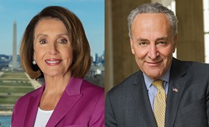 Fig. 2. Rather than offer workable solutions, Speaker of the House Nancy Pelosi (left) and Senate Majority Leader Chuck Schumer (right) continued to take pot shots at the U.S. oil and gas industry. Images: Official House and Senate portraits.