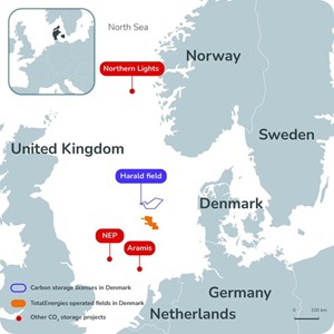 map of CO2 storage projects in the Danish North Sea