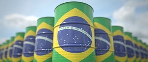 oil barrels with Brazil flag and colors