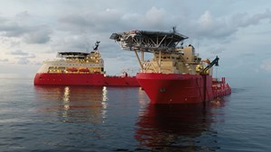 Fig. 3. &lt;i&gt;Holiday&lt;/i&gt; well construction vessel is equipped with 150 MT subsea crane and two Schilling UHD work class ROVs.