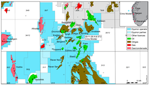 map of Equinor&#x27;s North Sea oil and gas discovery