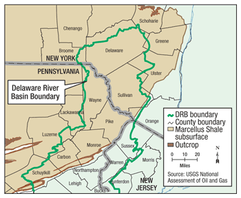 Extent of Marcellus Shale in the Delaware River Basin.