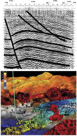 Just 40 years ago, geophysicists used to draw horizons and faults on paper seismic sections. Now supercomputing resources can help geoscientists integrate seismic and geological data for drilling precisely into reservoir sweet spots. Images courtesy of Gulf Publishing and Paradigm.