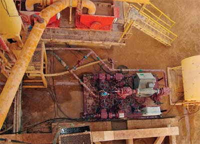 Fig. 2. The system�s manifold in use drilling Well 3, in Brazil. The equipment�s small footprint aided its acceptance.