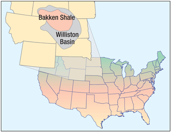 The Bakken Formation lies within the Williston Basin at depths ranging from 3,100 ft to 11,000 ft. 