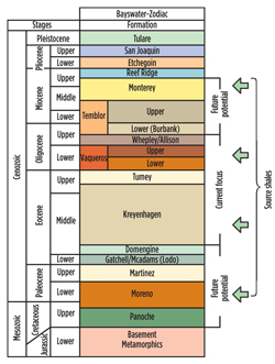 Fig. 2. Regional stratigraphy, showing the multiple onshore resource prospects (source: Zodiac Exploration Inc.)