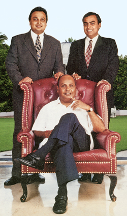Reliance Industries founder Dhirubhai Ambani with sons Anil (left) and Mukesh.